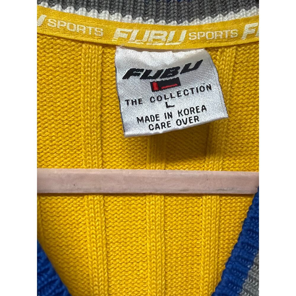 FUBU Cable Knit Sweater Vest Yellow Preppy Streetwear Retro - Picture 5 of 6